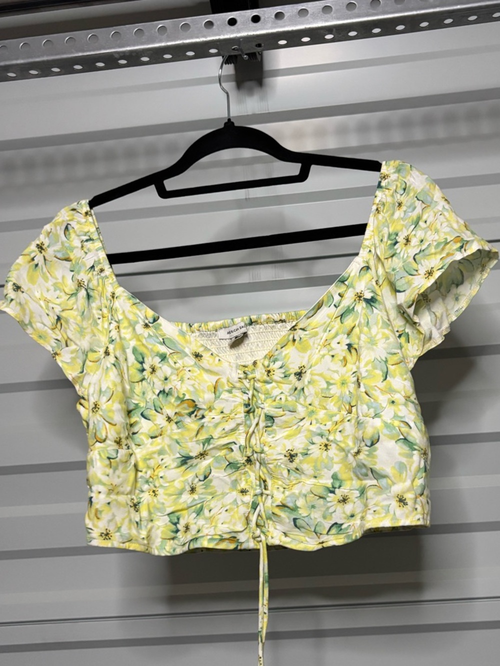 American Eagle Outfitters Yellow Floral Drawstring Crop Top